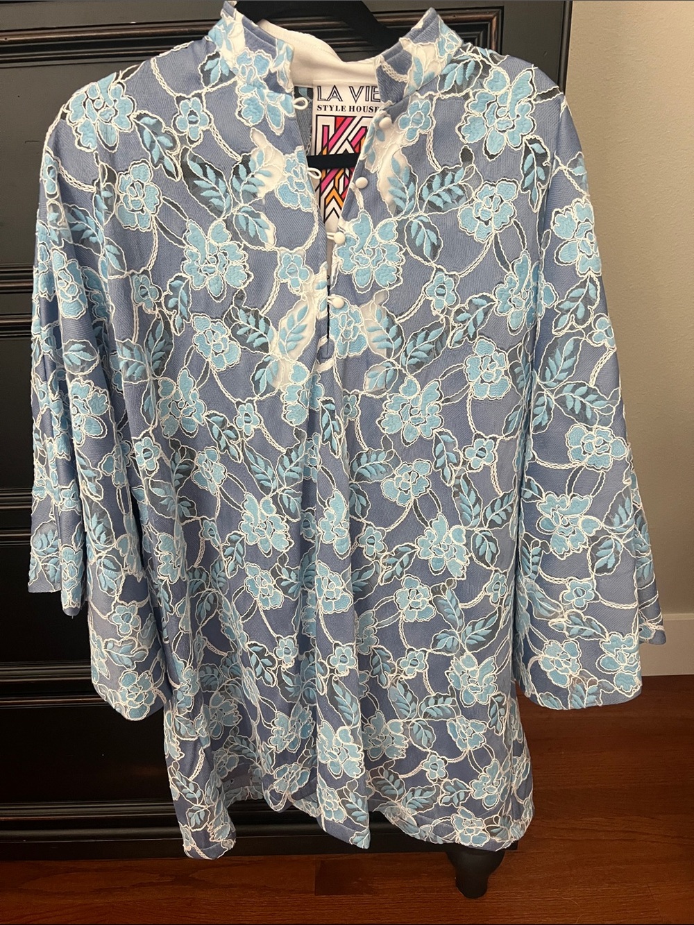 La Vie Blue Floral Lace-Overlay Women’s Dress